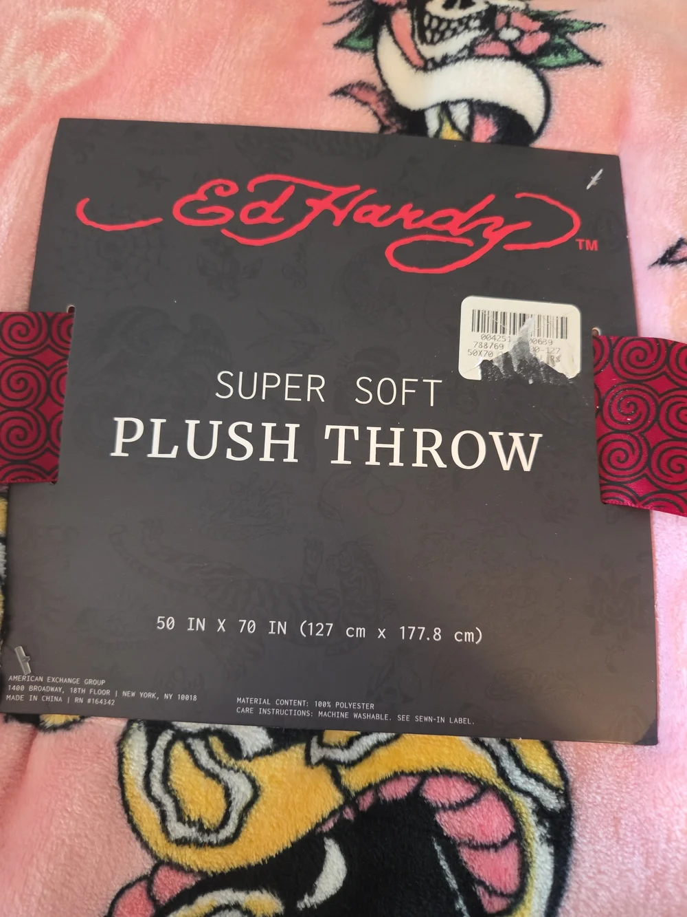 NEW Ed Hardy Plush Throw Blanket Pink Tattoo Print 50 X 70 Skull Panther